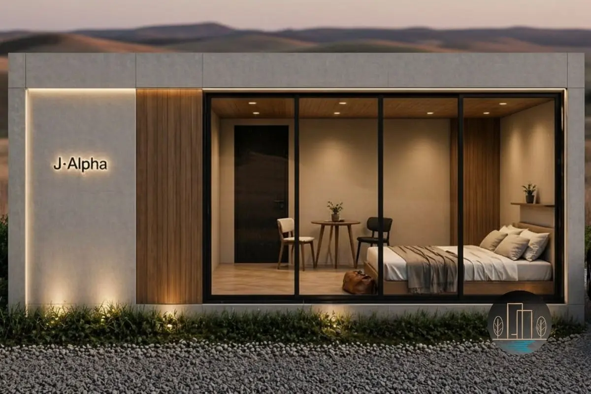 Joey Luxe J-Alpha luxury tiny house — exterior view showing premium aluminium cladding and panoramic glazing