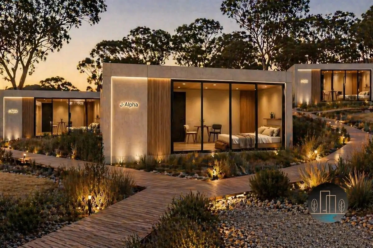 Joey Luxe J-Alpha luxury tiny house set up as a premium staycation property in Australia