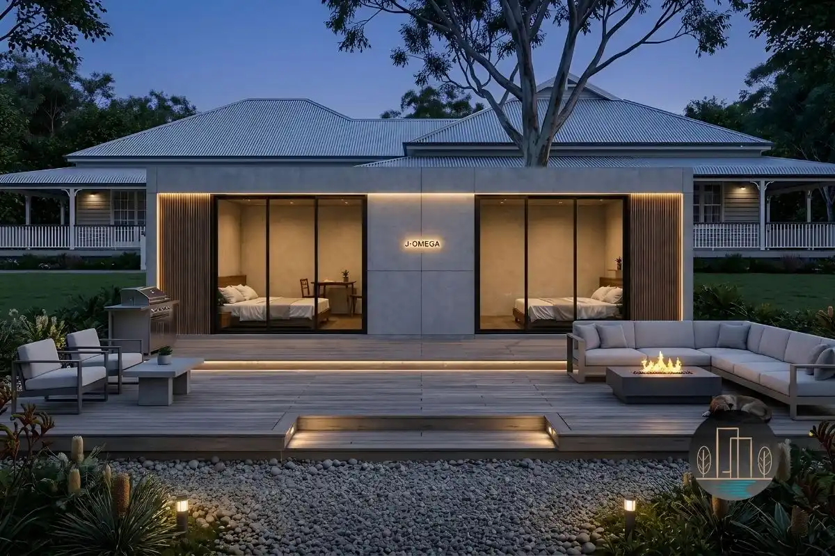 J Omega Luxury Tiny House installed in an Australian backyard setting